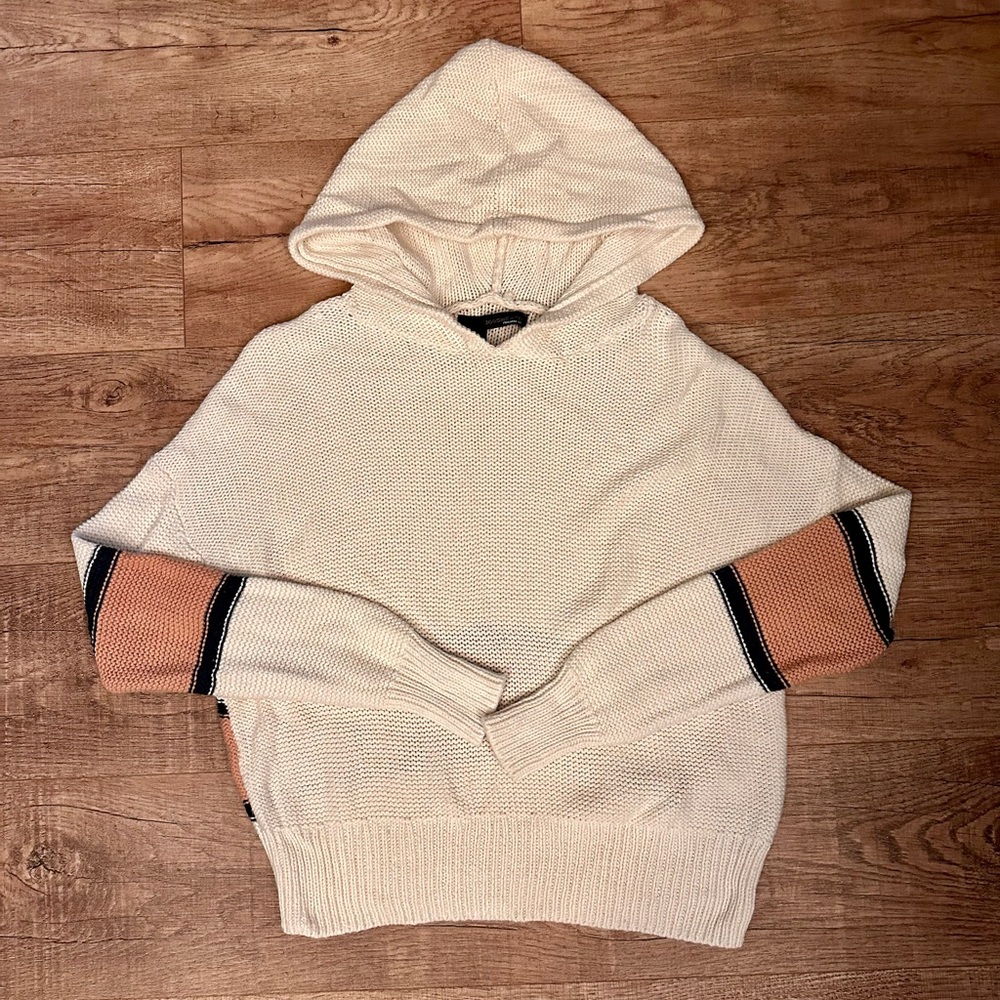 360 Sweater Ivory Colorblock Knit Hoodie Size XS